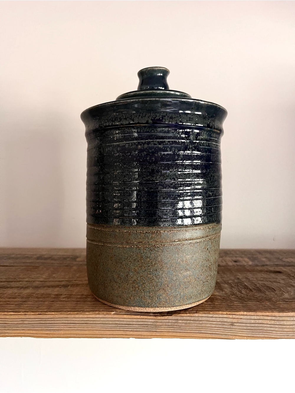 Handcrafted Two-Tone Ceramic Canister - Blue and light blue